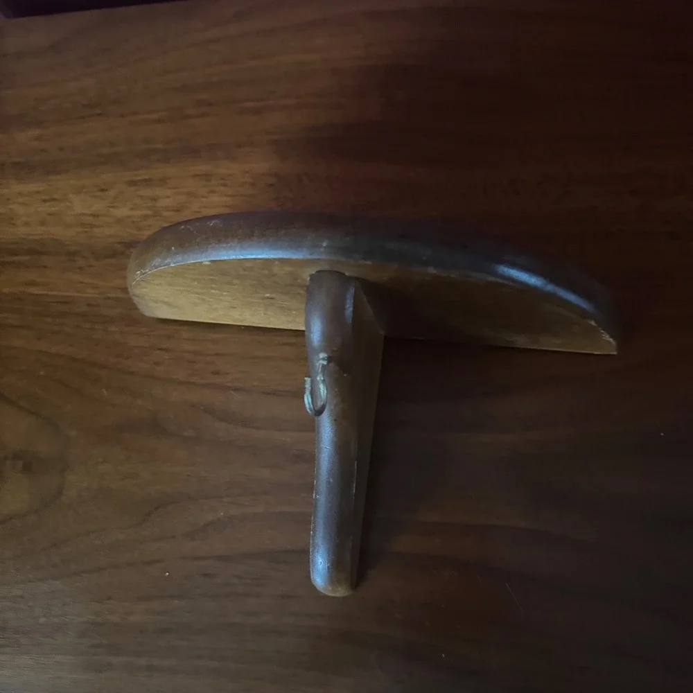 Vintage Mid Century Modern Wood Floating Half Moon Wall Shelf Small Brown 9.5 in